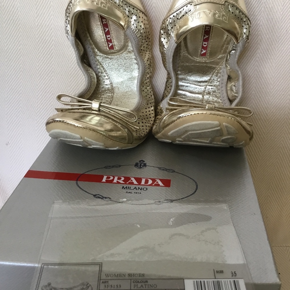 Prada Platinum-Gold Ballet Flats 35